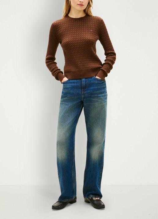 Tommy Hilfiger Grofgebreide trui van  katoen - voorkant 2 bruin