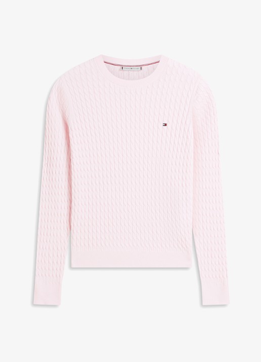 Tommy Hilfiger Grofgebreide trui van  katoen - voorkant lichtroze