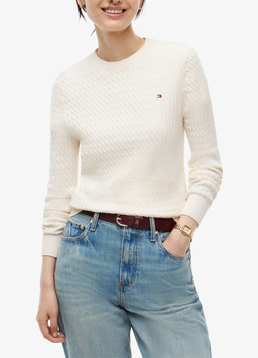 Tommy Hilfiger Grofgebreide trui van  katoen - detail ivory petal-z00
