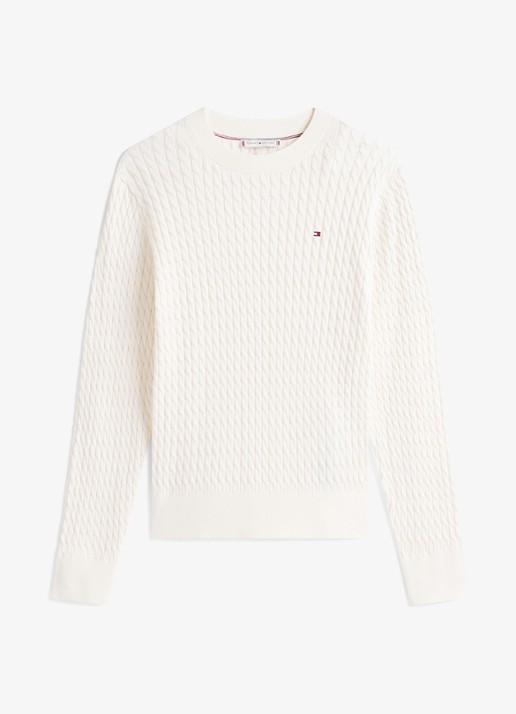 Tommy Hilfiger Grofgebreide trui van  katoen - voorkant 4 ivory petal-z00