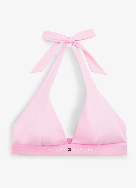 Tommy Hilfiger Halter bikinitop met uitneembare vulling en logoband - voorkant 2 roze