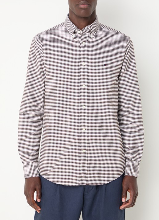 Tommy Hilfiger Heritage regular fit overhemd met ruitdessin en logoborduring - detail donkerbruin
