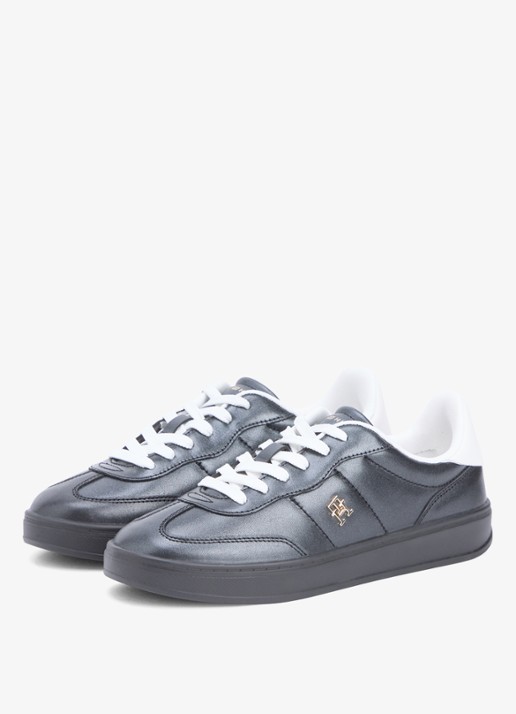 Tommy Hilfiger Heritage sneaker van leer met logo - voorkant 6 zwart