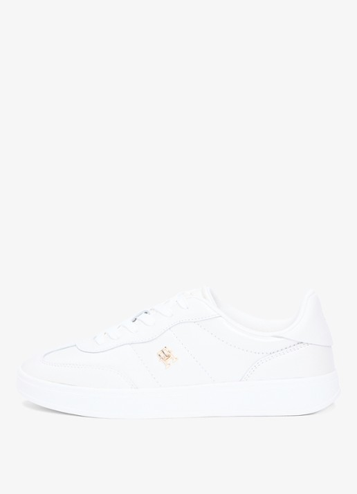 Tommy Hilfiger Heritage sneaker van leer met logo - voorkant beige