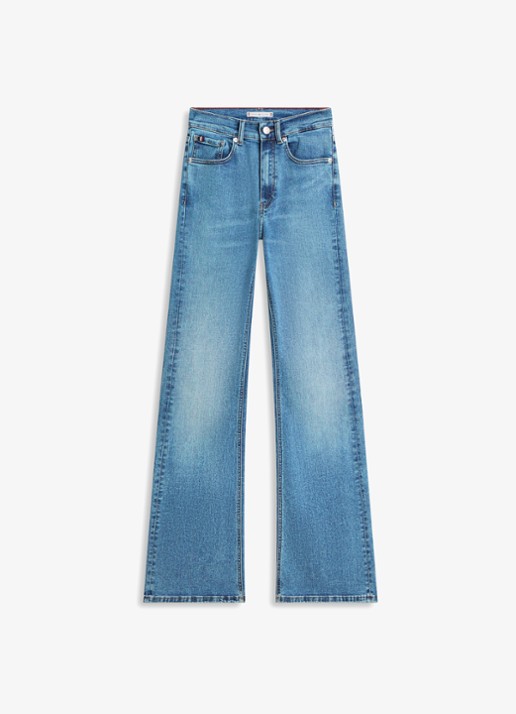 Tommy Hilfiger High waist flared jeans met medium wassing - voorkant blauw