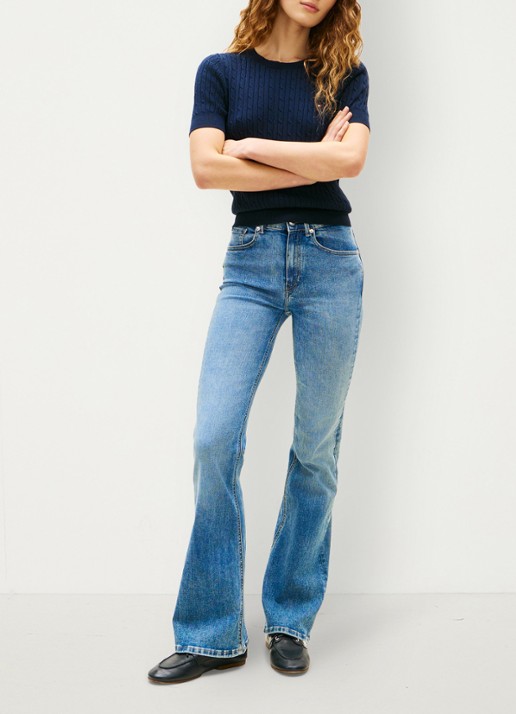 Tommy Hilfiger High waist flared jeans met medium wassing - voorkant 2 blauw