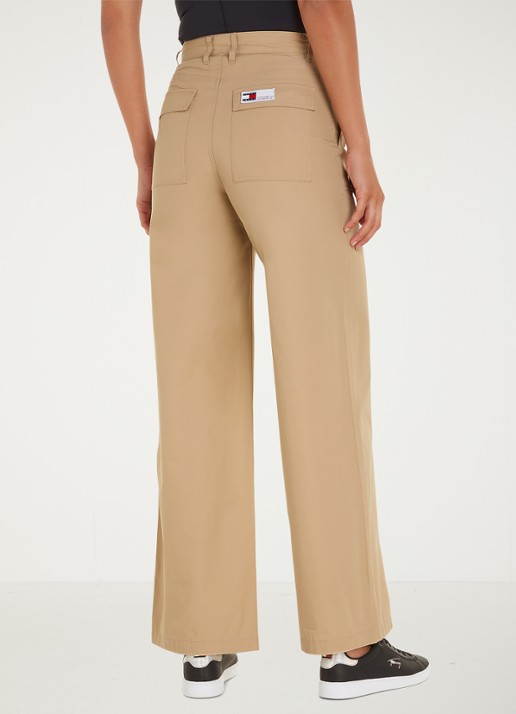 Tommy Hilfiger High waist loose fit cargobroek van  katoen - achterkant zand