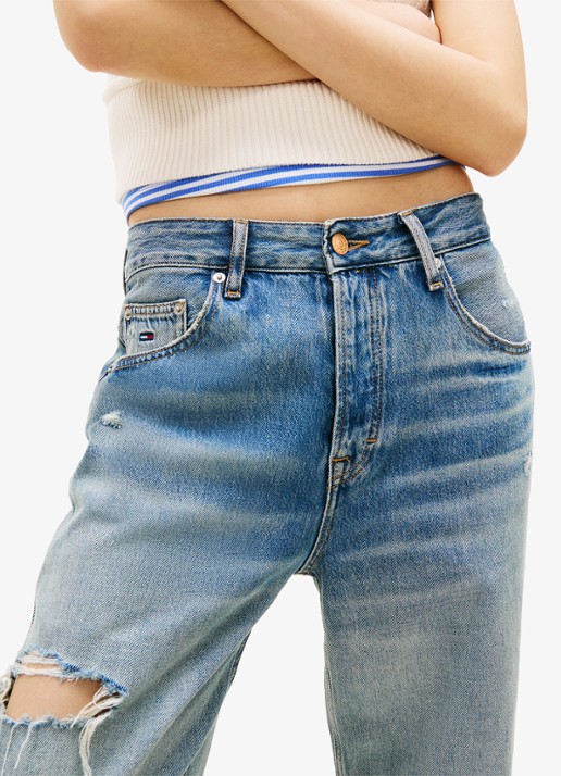 Tommy Hilfiger High waist loose fit jeans in katoenblend - detail 2 donkerblauw