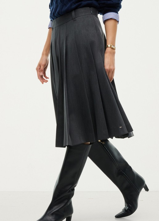 Tommy Hilfiger High waist midi A-lijn rok met plooien - detail 2 grijs