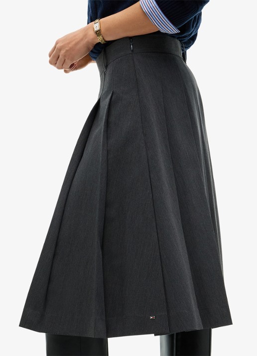 Tommy Hilfiger High waist midi A-lijn rok met plooien - detail 3 grijs