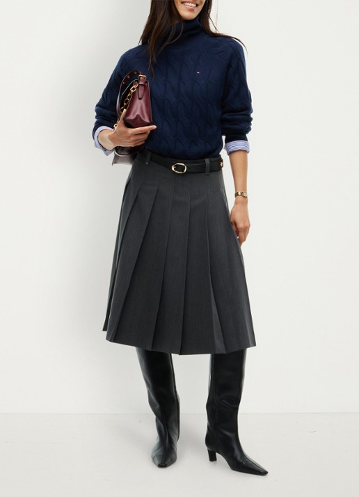 Tommy Hilfiger High waist midi A-lijn rok met plooien - voorkant 7 grijs