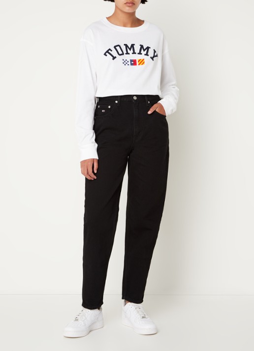 Tommy Hilfiger  High waist mom jeans met gekleurde wassing - voorkant 4 zwart