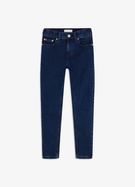 Tommy Hilfiger High waist slim fit jeans met donkere wassing  - voorkant 5 indigo