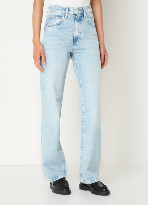 Tommy Hilfiger High waist straight leg jeans met lichte wassing - detail indigo