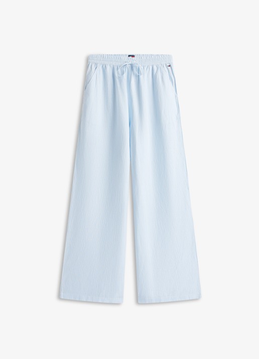 Tommy Hilfiger High waist wide fit broek met trekkoord - voorkant 4 lichtblauw
