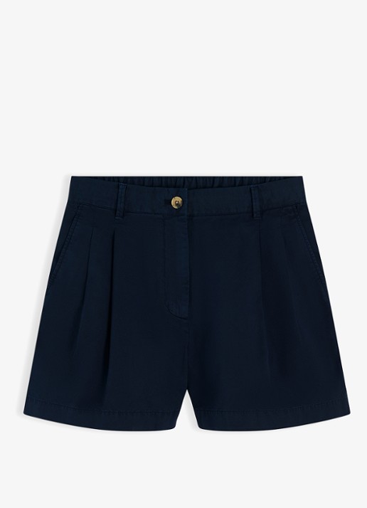 Tommy Hilfiger High waist wide fit chino met logoborduring - voorkant 2 donkerblauw