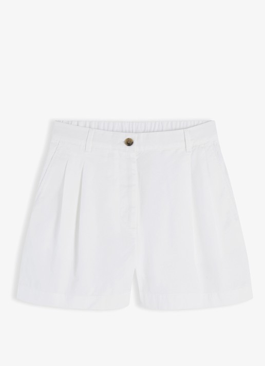 Tommy Hilfiger High waist wide fit chino met logoborduring - voorkant 2 gebroken wit
