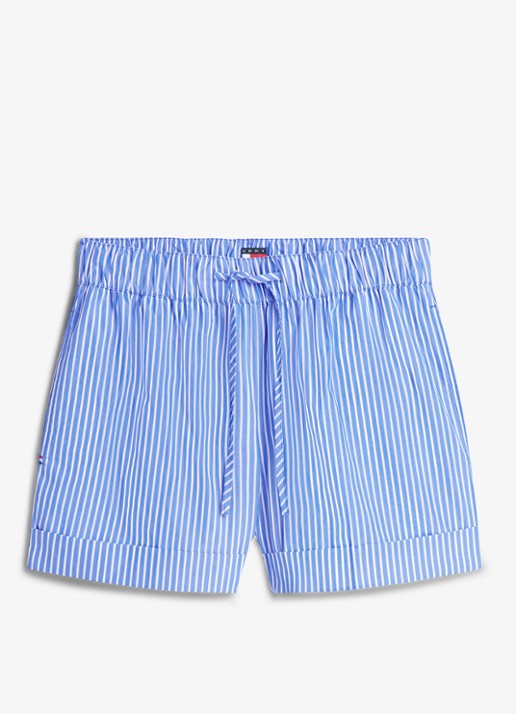 Tommy Hilfiger High waist wide fit korte broek met streepprint - voorkant 2 noble blue / stripe-c8p