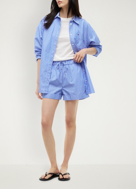 Tommy Hilfiger High waist wide fit korte broek met streepprint - voorkant 3 noble blue / stripe-c8p