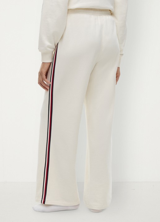 Tommy Hilfiger High waist wide fit lounge broek met logoborduring - achterkant 2 ivoor