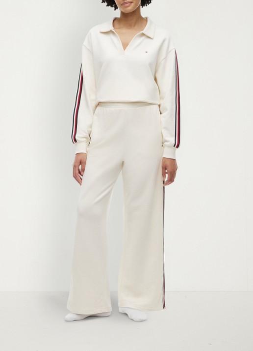 Tommy Hilfiger High waist wide fit lounge broek met logoborduring - detail 4 ivoor
