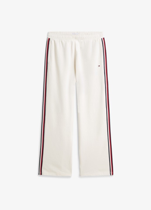 Tommy Hilfiger High waist wide fit lounge broek met logoborduring - voorkant ivoor