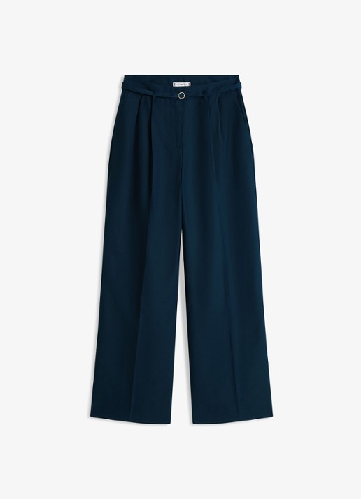 Tommy Hilfiger High waist wide fit pantalon met ceintuur - voorkant 4 donkerblauw