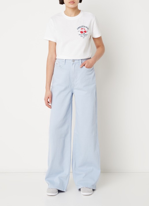 Tommy Hilfiger High waist wide leg jeans met gekleurde wassing - voorkant 5 lichtblauw
