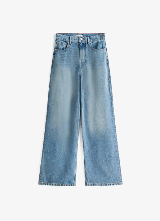 Tommy Hilfiger High waist wide leg jeans  met steekzakken - voorkant indigo