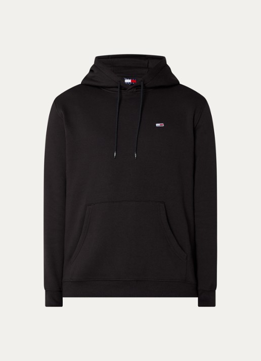 Tommy Hilfiger Hoodie met gemêleerd dessin en logoborduring - voorkant 2 zwart