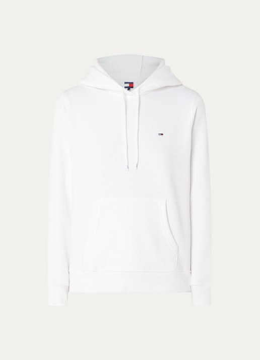 Tommy Hilfiger Hoodie met kangoeroezak en logo - voorkant 3 gebroken wit