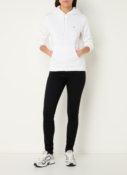 Tommy Hilfiger Hoodie met kangoeroezak en logo - voorkant 4 gebroken wit