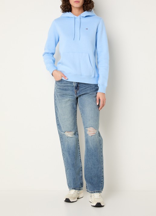 Tommy Hilfiger Hoodie met kangoeroezak en logo - voorkant 3 lichtblauw