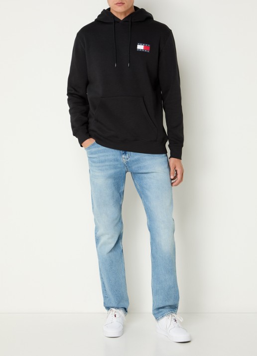 Tommy Hilfiger Hoodie met kangoeroezak en logo - voorkant 4 zwart