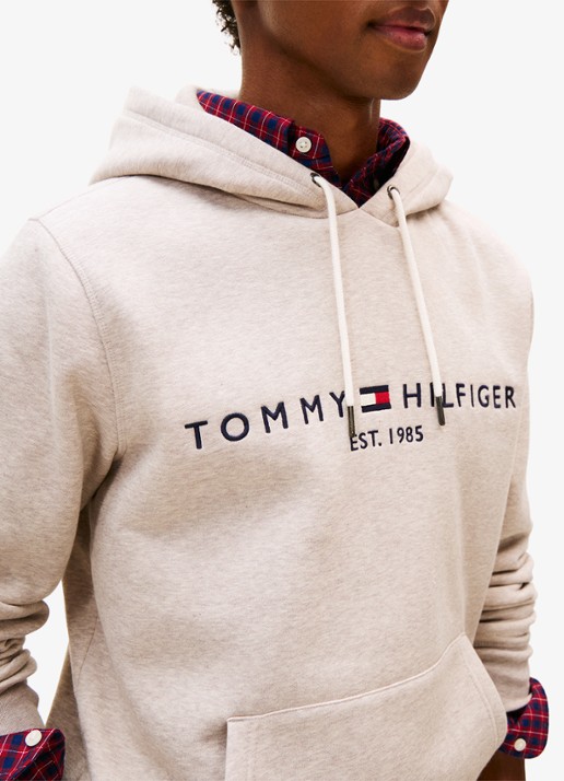 Tommy Hilfiger Hoodie met kangoeroezak en logoborduring - detail 3 heathered pebble / grijs
