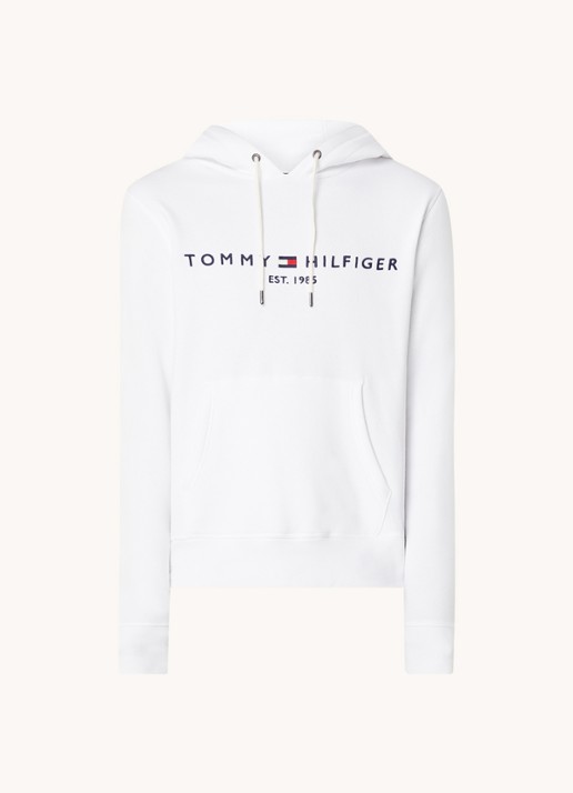 Tommy Hilfiger Hoodie met kangoeroezak en logoborduring - voorkant 4 white / wit