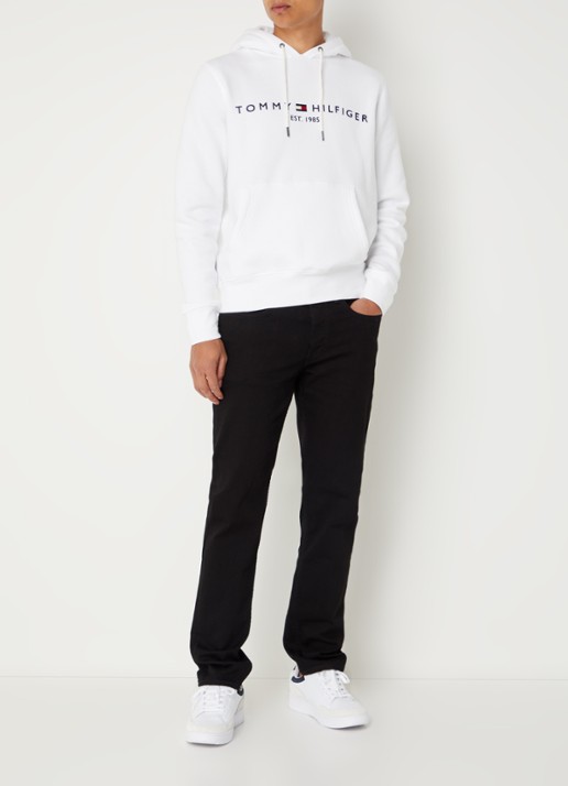 Tommy Hilfiger Hoodie met kangoeroezak en logoborduring - voorkant 5 white / wit