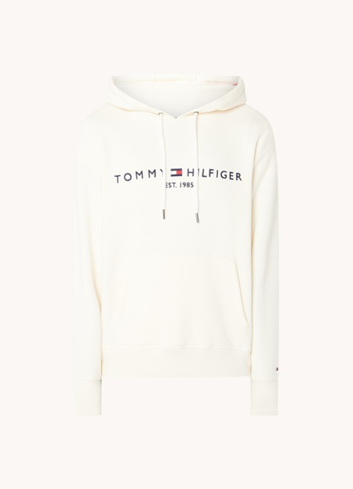 Tommy Hilfiger Hoodie met kangoeroezak en logoborduring - voorkant 2 calico / wit