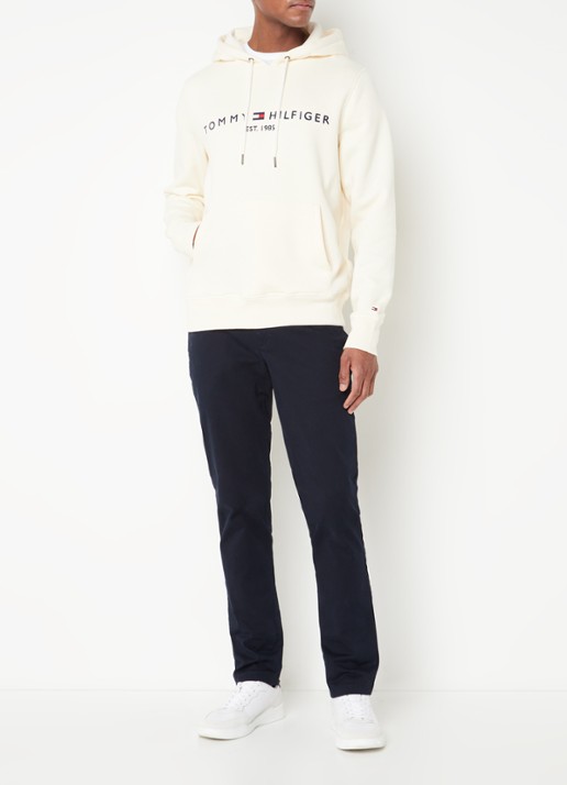 Tommy Hilfiger Hoodie met kangoeroezak en logoborduring - voorkant 3 calico / wit