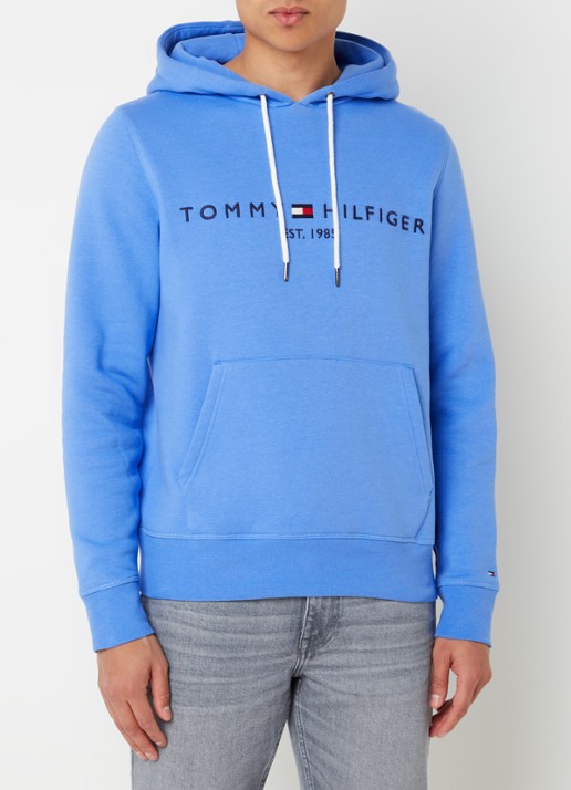 Tommy Hilfiger Hoodie met kangoeroezak en logoborduring - detail 4 blue spell / blauw