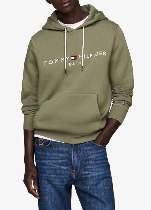 Tommy Hilfiger Hoodie met kangoeroezak en logoborduring - detail 4 battle green / groen