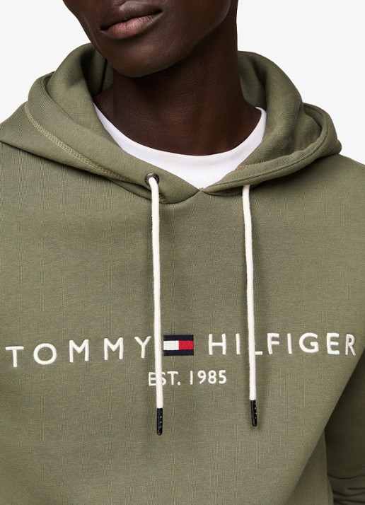Tommy Hilfiger Hoodie met kangoeroezak en logoborduring - detail 5 battle green / groen