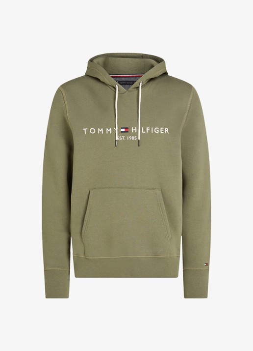 Tommy Hilfiger Hoodie met kangoeroezak en logoborduring - voorkant 2 battle green / groen