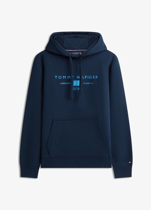Tommy Hilfiger Hoodie met logo - voorkant donkerblauw
