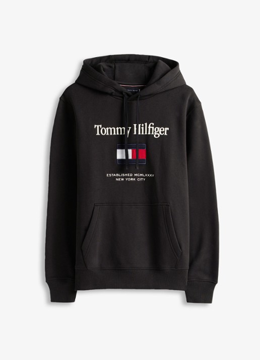 Tommy Hilfiger Hoodie met logoborduring - voorkant 2 zwart