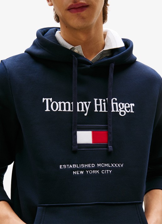 Tommy Hilfiger Hoodie met logoborduring - detail 5 donkerblauw