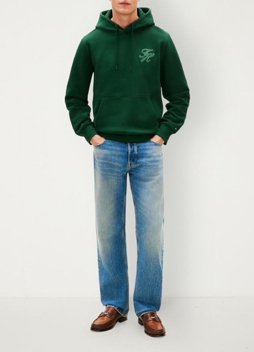 Tommy Hilfiger Hoodie met logoborduring - voorkant 5 donkergroen