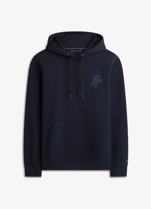 Tommy Hilfiger Hoodie met logoborduring - voorkant 2 donkerblauw