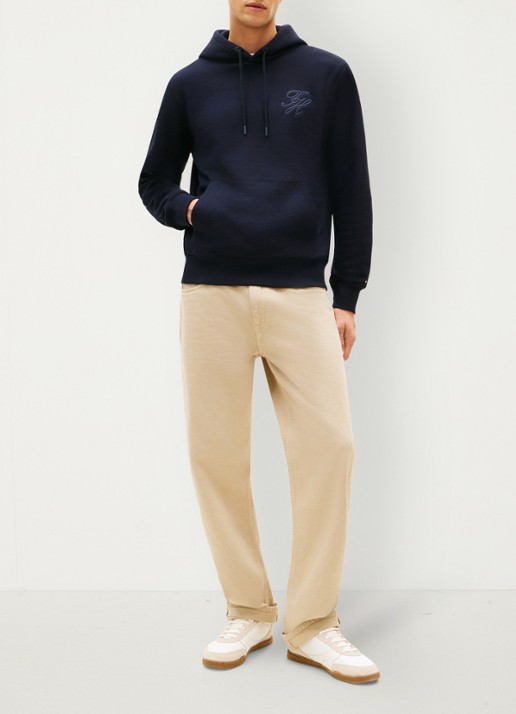 Tommy Hilfiger Hoodie met logoborduring - voorkant 3 donkerblauw