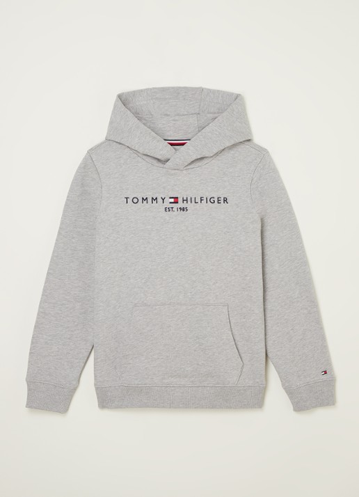 Tommy Hilfiger Hoodie met logoborduring - voorkant 3 grijsmele